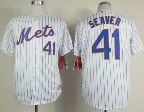 Mets #41 Tom Seaver White(Blue Strip) Home Cool Base Stitched MLB Jersey - Click Image to Close